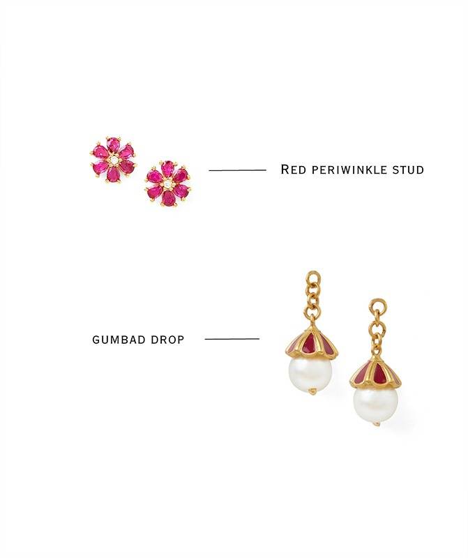 2 In 1 Pure Silver Detachable Dani Pearl Drop Jhumki Earring In Red : EC006