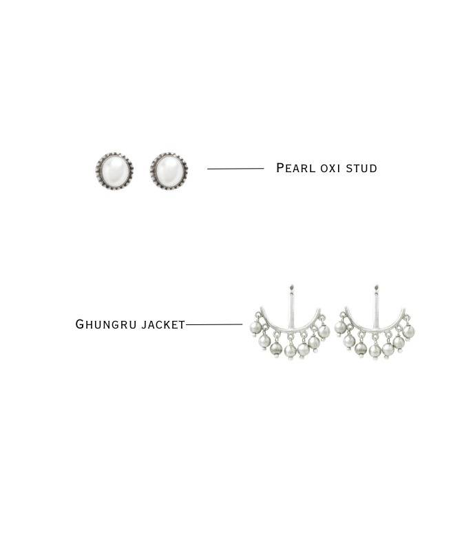 2 In 1 Pure Silver Ghungroo Ear Jacket With Pearl Stud : ECO019