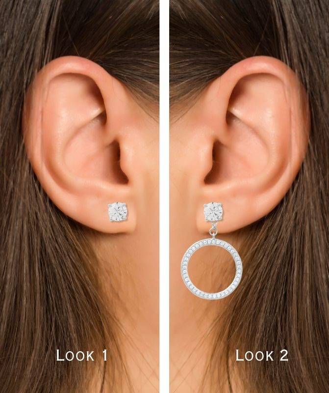 2 In 1 Pure Silver Phoebe Solitaire Earring With Detachable Drop : EC014