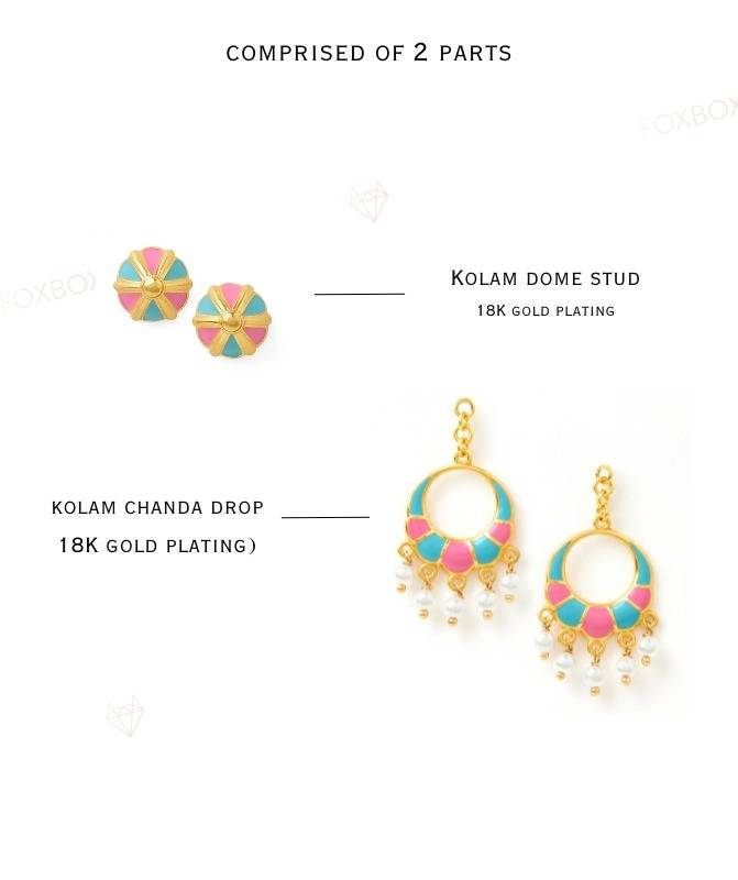 2 In 1 Pure Silver Detachable Kolam Chanbali In Multicolor : EC002