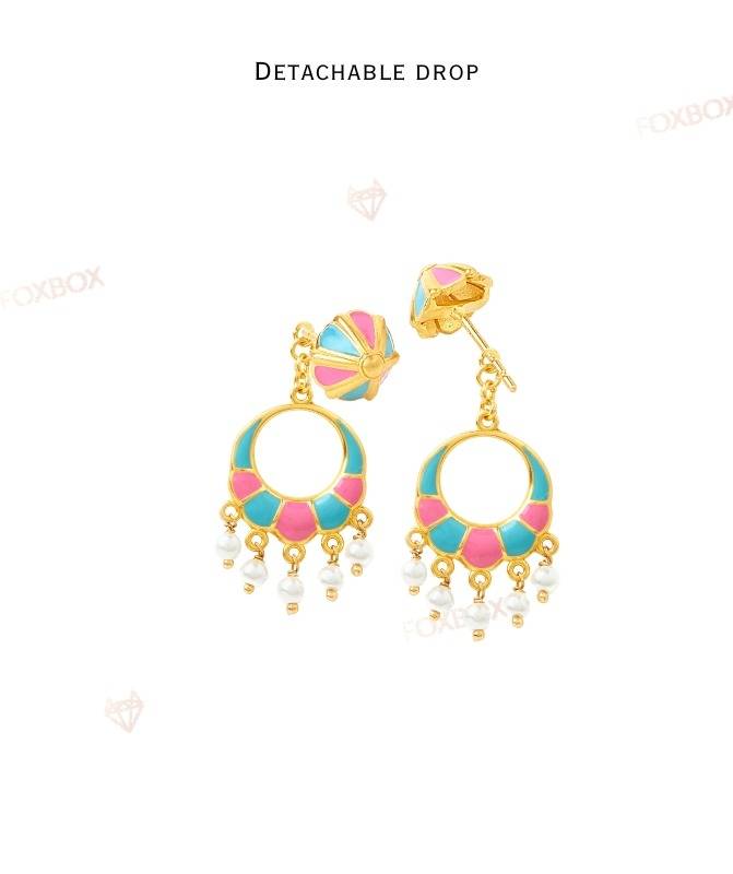 2 In 1 Pure Silver Detachable Kolam Chanbali In Multicolor : EC002