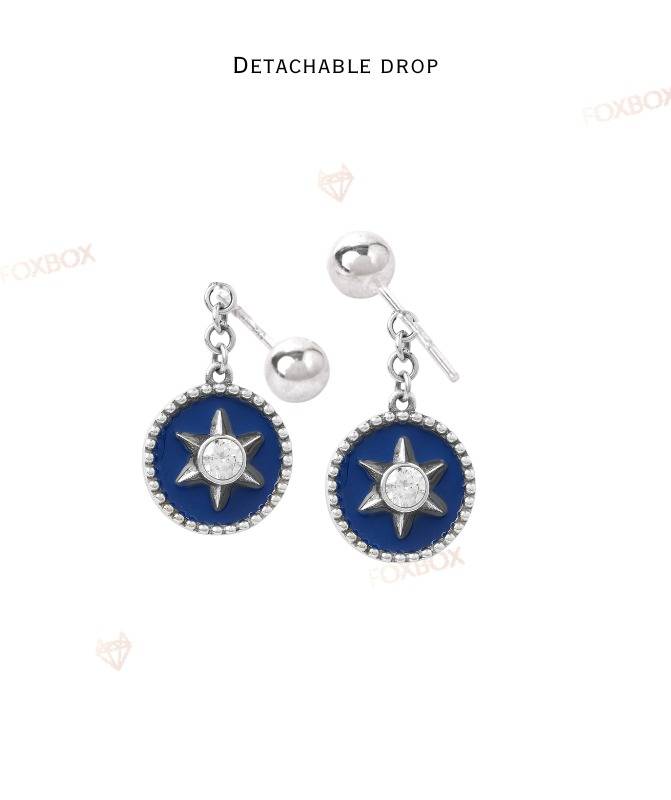 2 In 1 Pure Silver Detachable Star Drop Earring : ECO016