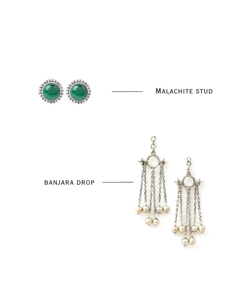 2 In 1 Detachable Pure Silver Jhalar Ear Drop With Green Stud : ECO023