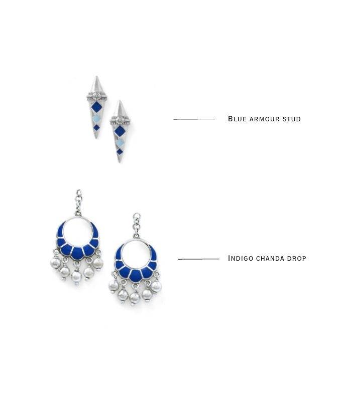 2 In1 Pure Oxidised Silver Detachable Chandbali Earring In Indigo Enamel| Anoha : ECO001