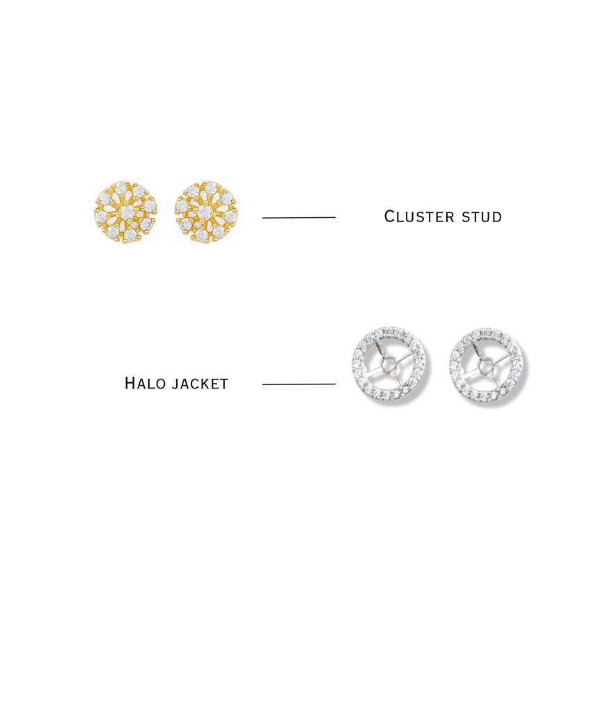 2 In 1 Pure Silver Dual Tone Stud With Detachable Ear Jacket : EC027