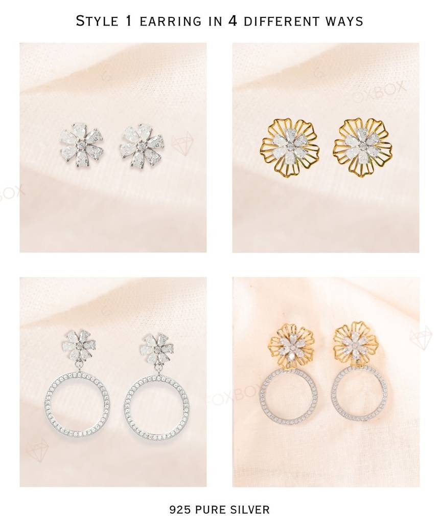 4 In 1 Pure Silver Detachable Arela Earring In Dual Tone Plating : EC011