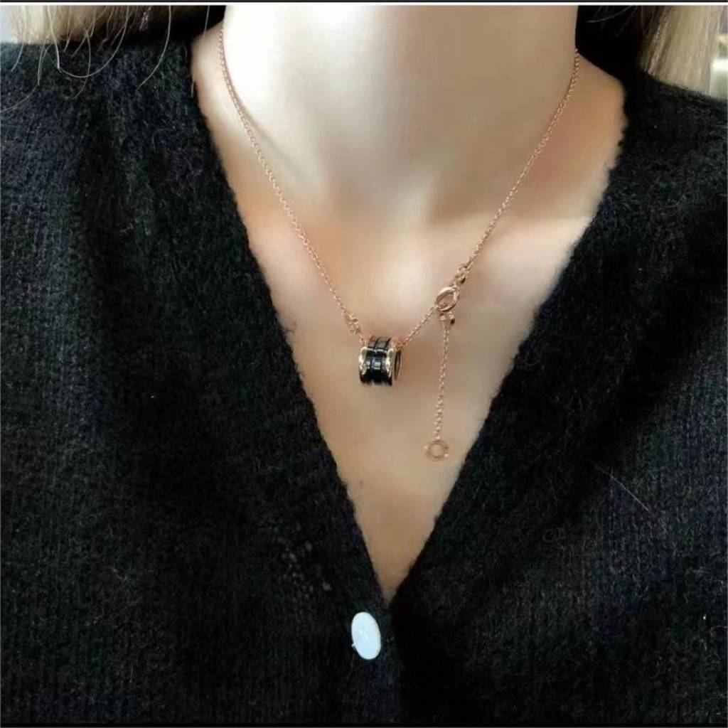 Rotating Ring Pendant Necklace – Rose Gold Finish Black Band Fashion Jewellery : AST-NEK-0034