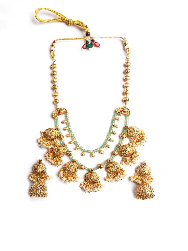 Beads Double Line Filigree Necklace Set : PA15Mint