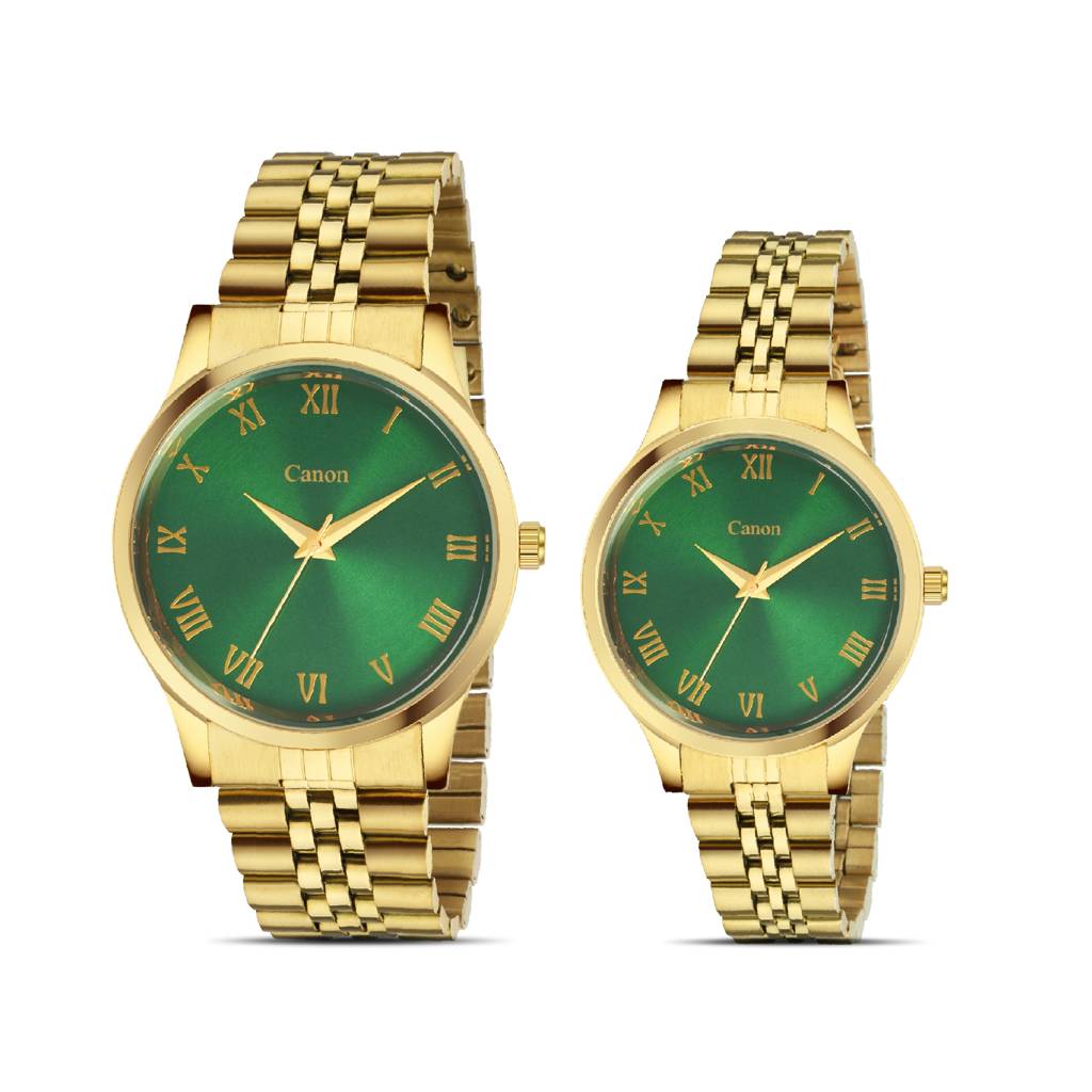 Luxury Golden & Green Couple Watch With Roman Numerals Cn-485 : CN-485