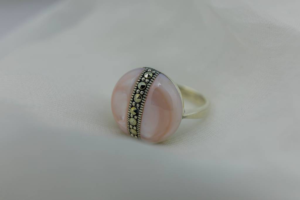 Marcasite Stripe Pink Cabochon Ring : SKU-P-RG76