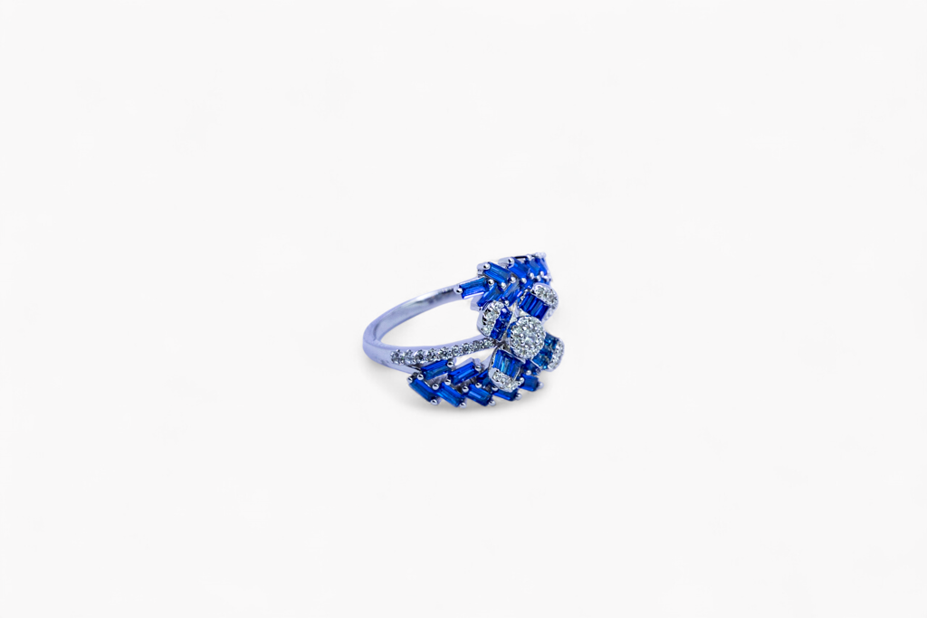 Sapphire-Blue Baguette Bypass Ring : SKU-P-RG25