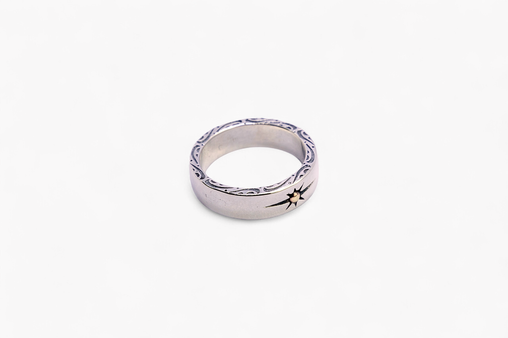 Handcrafted Silver Mountain Range Ring With Gold Sun : SKU-P-RG55