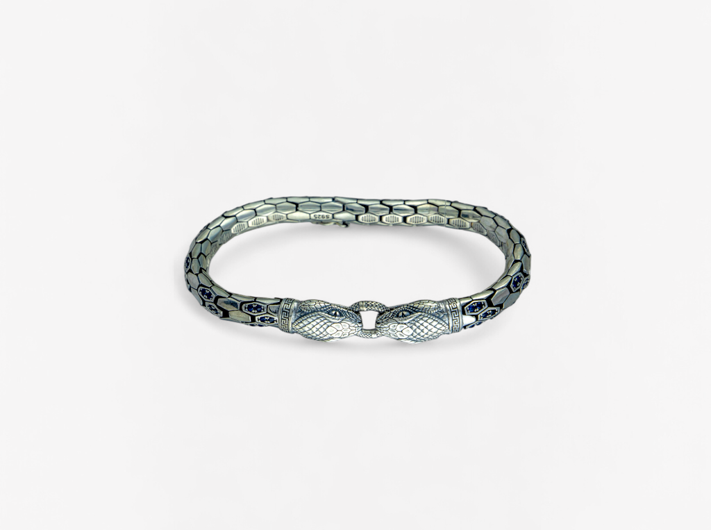 Men'S 925 Sterling Silver Double Snake Head Bracelet | Men'S 925
