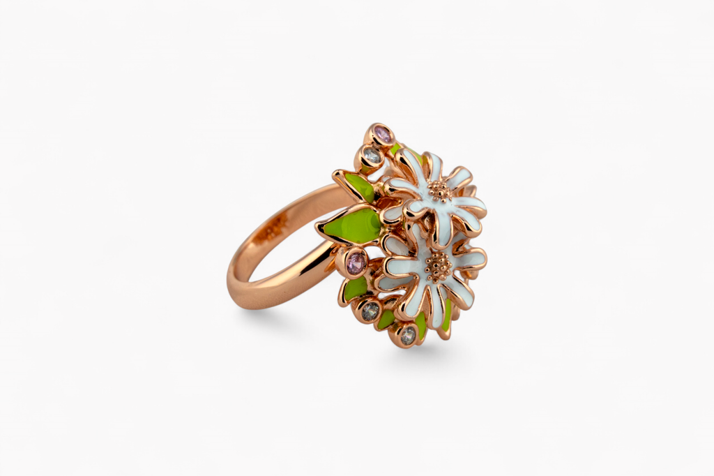 Rose Gold Enamel Flower Cocktail Ring : SKU-P-RG05
