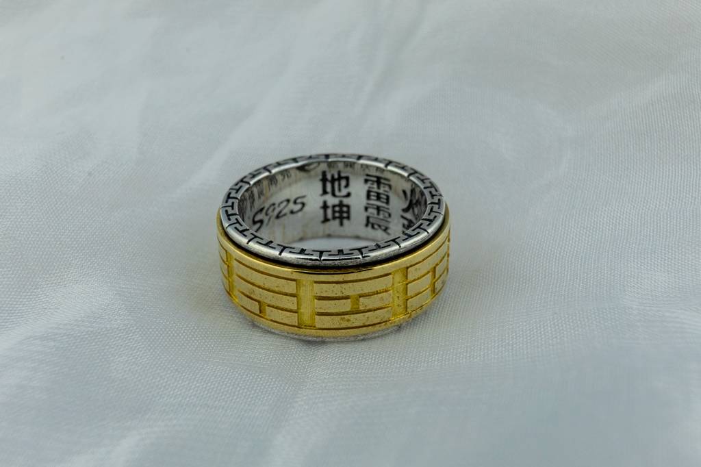 925 Silver Two-Tone "Cage" Spinner Ring | Stress Relief Band : SKU-P-RG5960