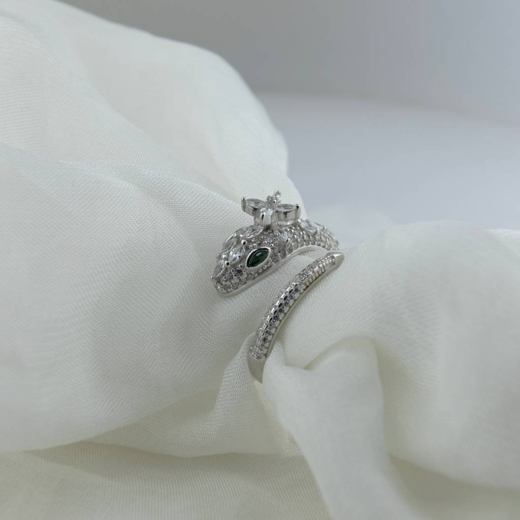 Sparkling Serpent Wrap Ring | 925 Silver Snake Ring With Pavã© Crystals : SKU-P-RG34