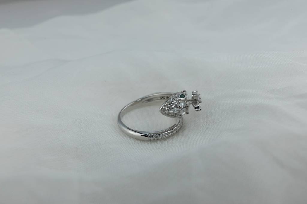 Sparkling Serpent Wrap Ring | 925 Silver Snake Ring With Pavã© Crystals : SKU-P-RG34