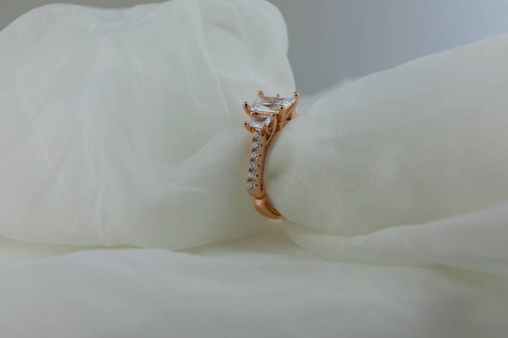 925 Silver Emerald-Cut Ring | Rose Gold Solitaire : SKU-P-RG66