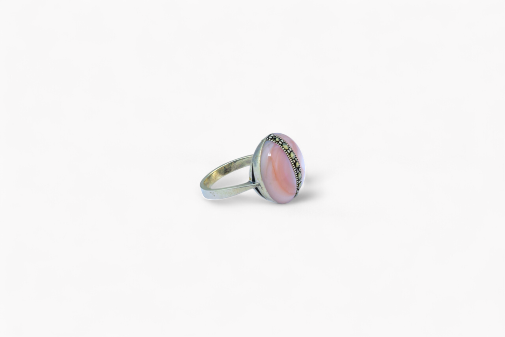 Marcasite Stripe Pink Cabochon Ring : SKU-P-RG76