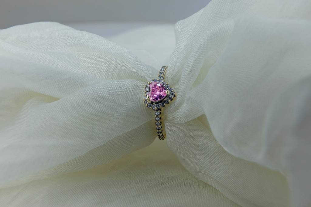 925 Silver Pink Heart Promise Ring | Pavã© Cz Heart Ban : SKU-P-RG70