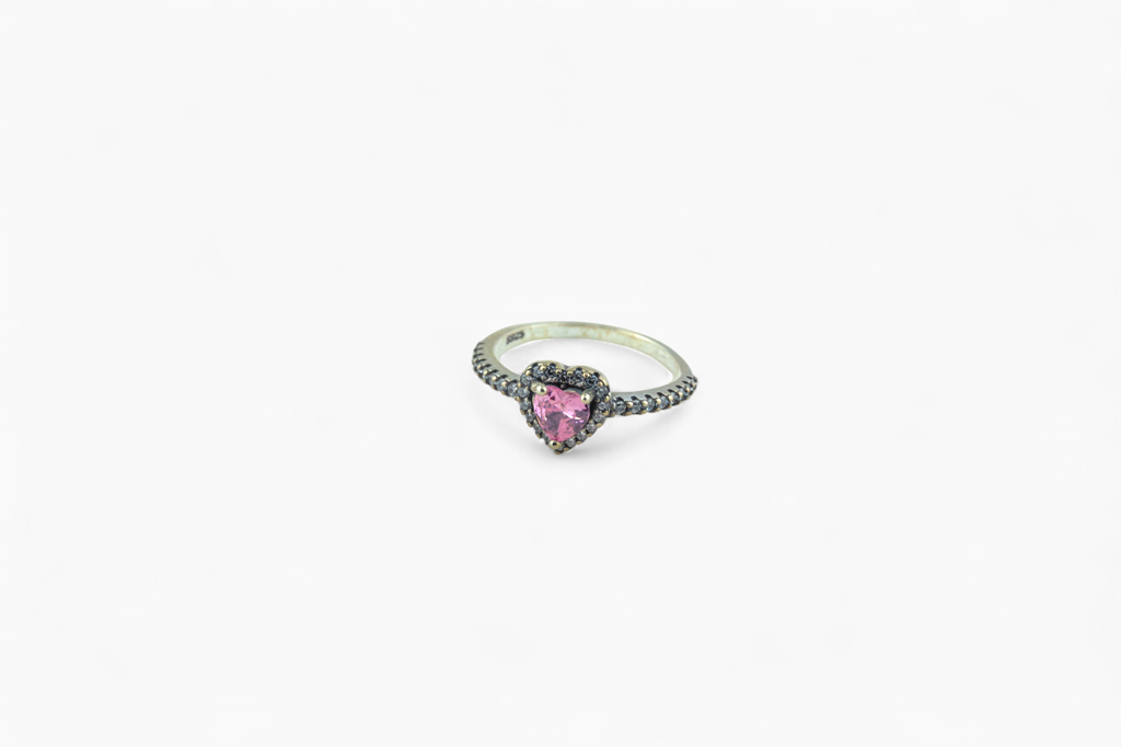 925 Silver Pink Heart Promise Ring | Pavã© Cz Heart Ban : SKU-P-RG70
