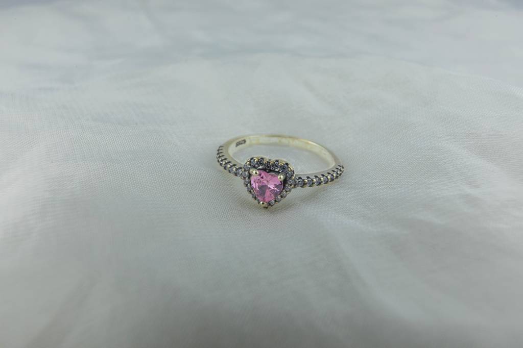 925 Silver Pink Heart Promise Ring | Pavã© Cz Heart Ban : SKU-P-RG70