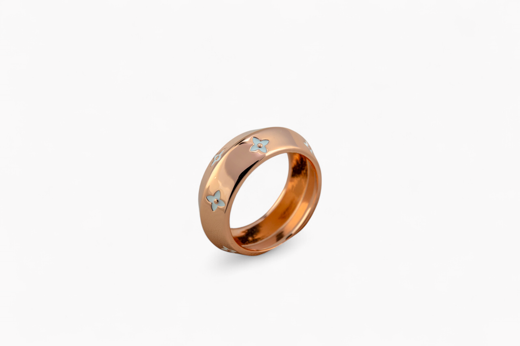 Rose Gold And White Enamel Floral Band Ring : SKU-P-RG09
