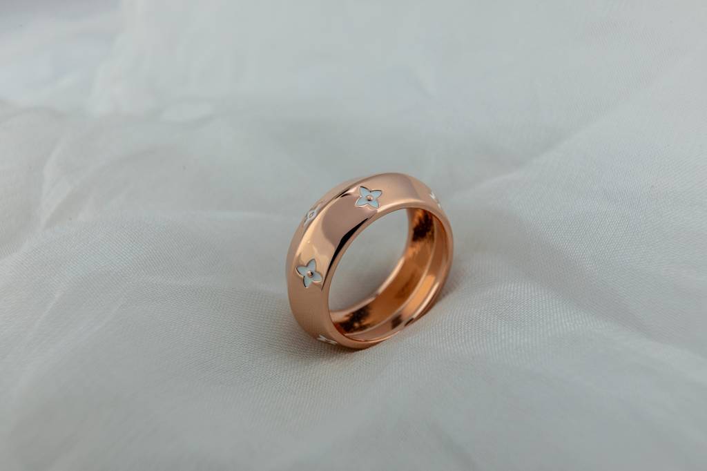 Rose Gold And White Enamel Floral Band Ring : SKU-P-RG09