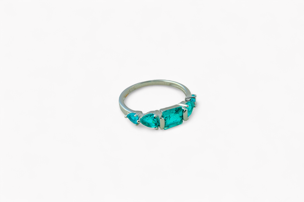 925 Sterling Silver Five-Stone Green Cz Ring | Handcrafted Jewelry : SKU-P-RG77