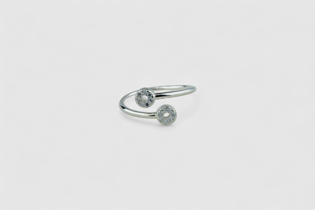 925 Sterling Silver Minimalist Bypass Ring With Cz Stones : SKU-P-RG97