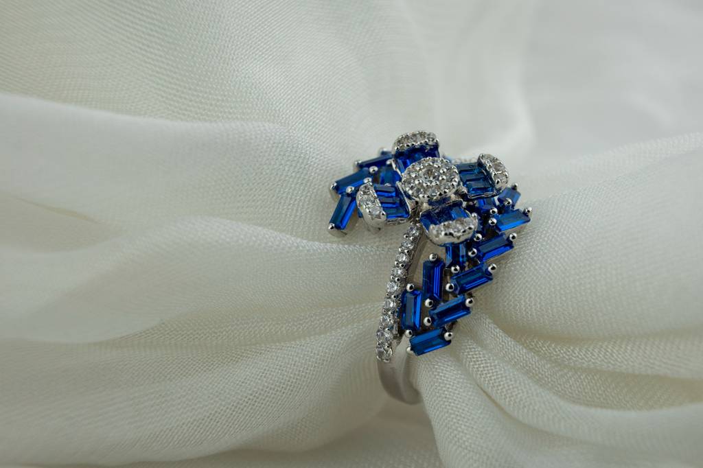 Sapphire-Blue Baguette Bypass Ring : SKU-P-RG25