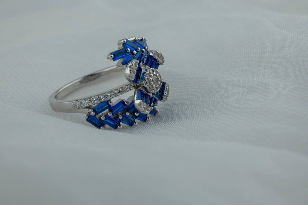 Sapphire-Blue Baguette Bypass Ring : SKU-P-RG25