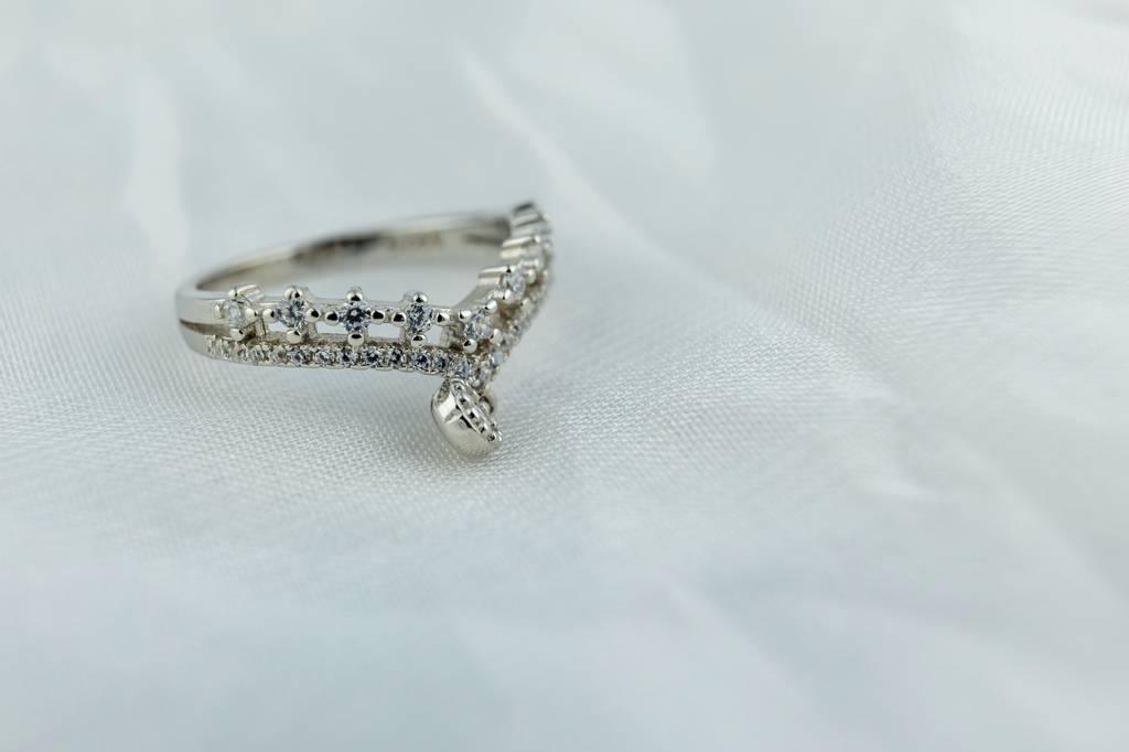 Silver-Tone Tiara Ring | 925 Silver Crown Ring With Pear-Cut Drop : SKU-P-RG33