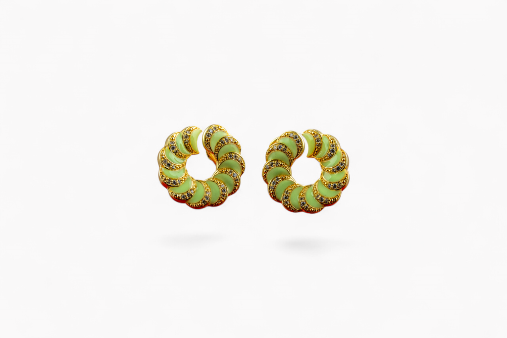Rose Gold Enamel & Pavã© Swirl Hoops : P-ER32