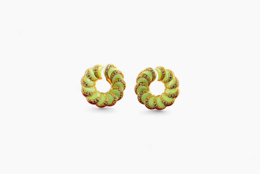 Rose Gold Enamel & Pavã© Swirl Hoops : P-ER32