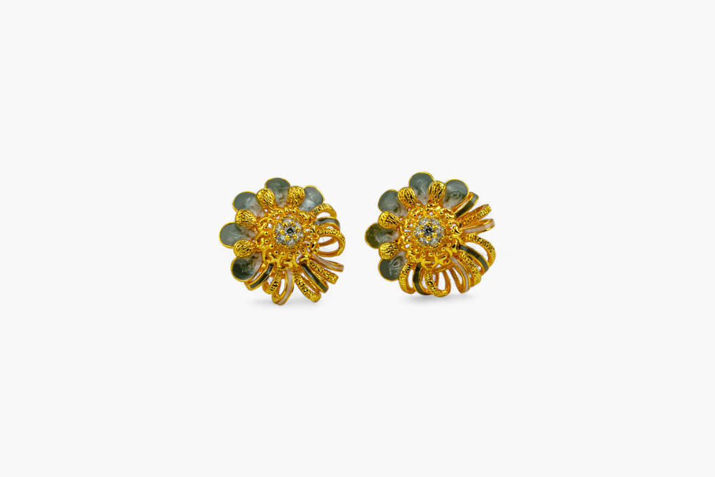 Two-Tone Textured Flower Earrings : P-ER41