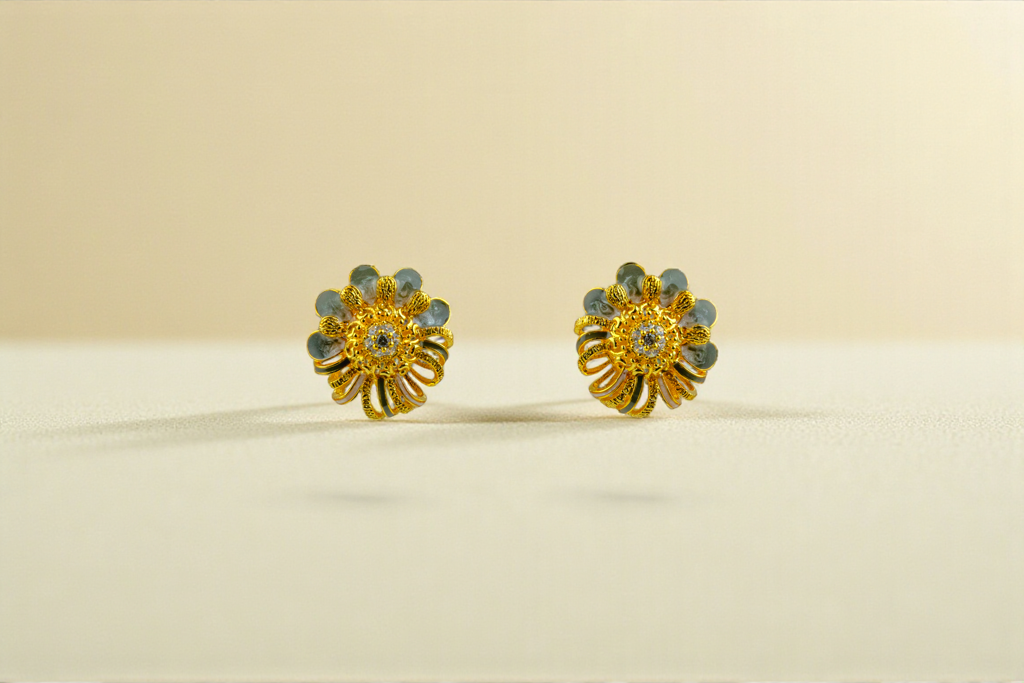Two-Tone Textured Flower Earrings : P-ER41