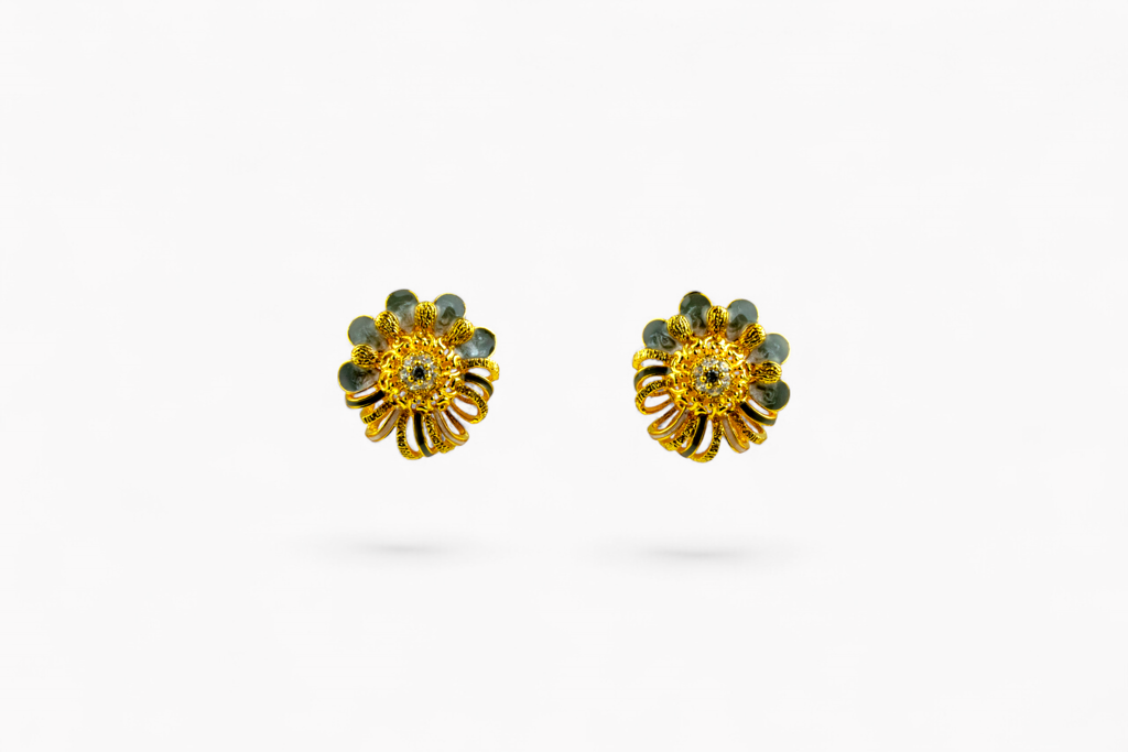 Two-Tone Textured Flower Earrings : P-ER41