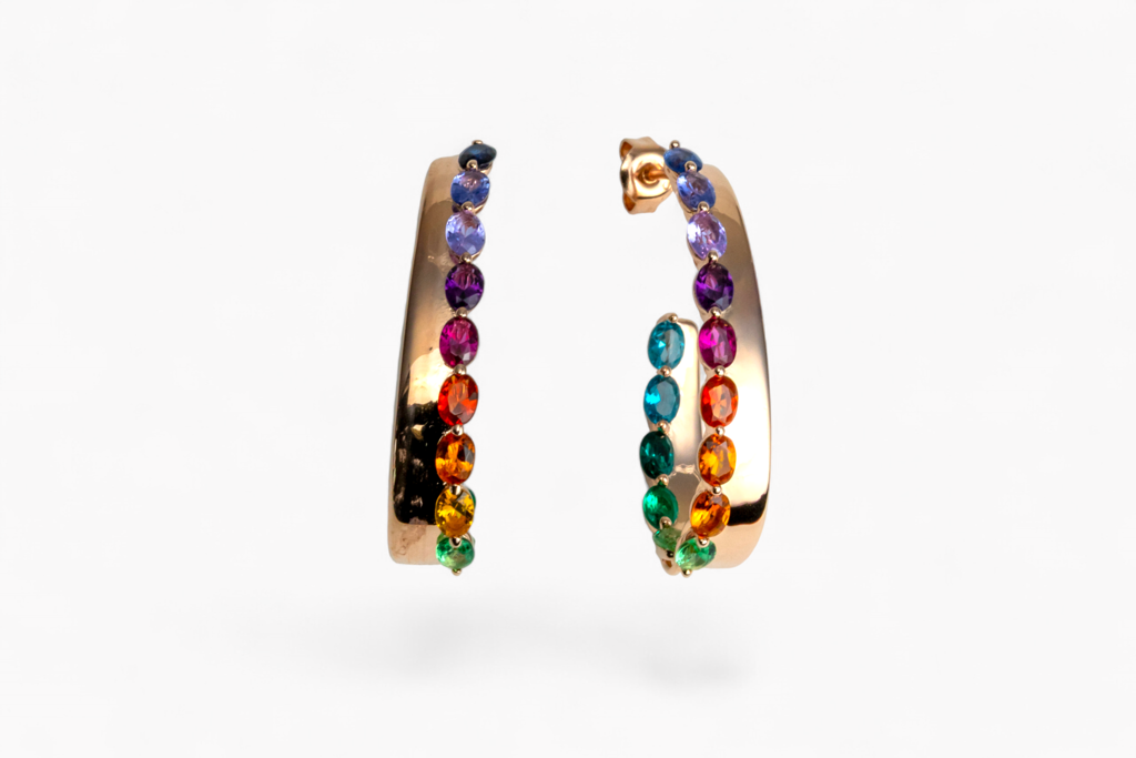 Rose Gold-Tone Rainbow Hoop Earrings : P-ER26