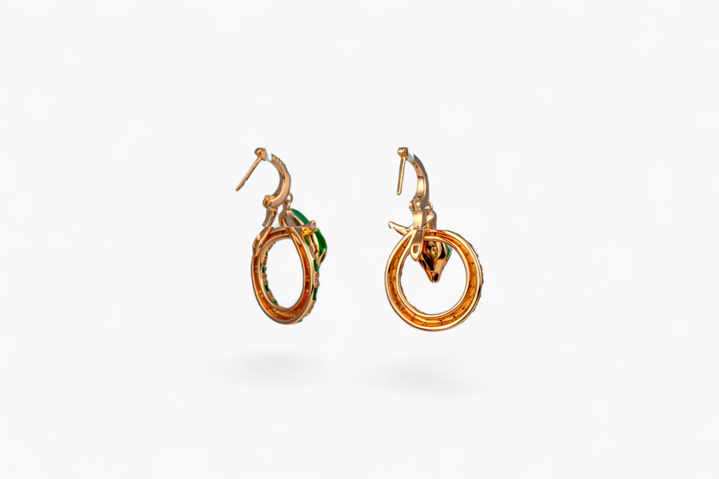 The Green Enamel Serpent Hoops In Rose Gold Finish : P-ER1