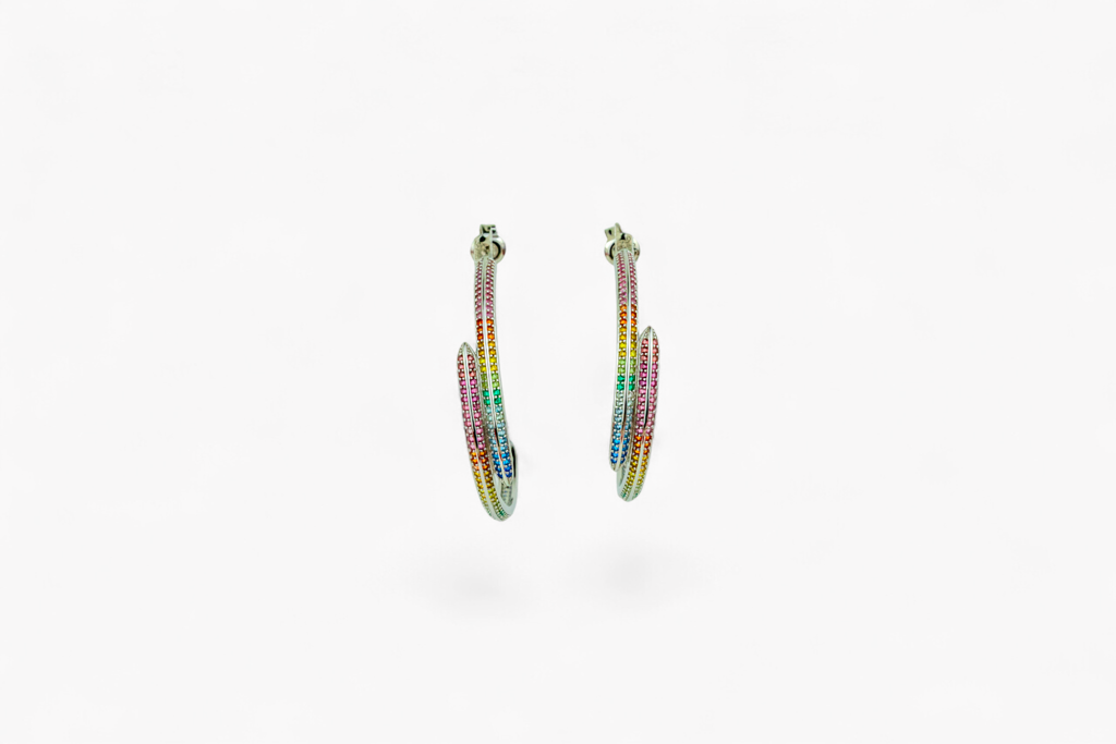 Rainbow Pavã© Crossover Hoop Earrings : P-ER4