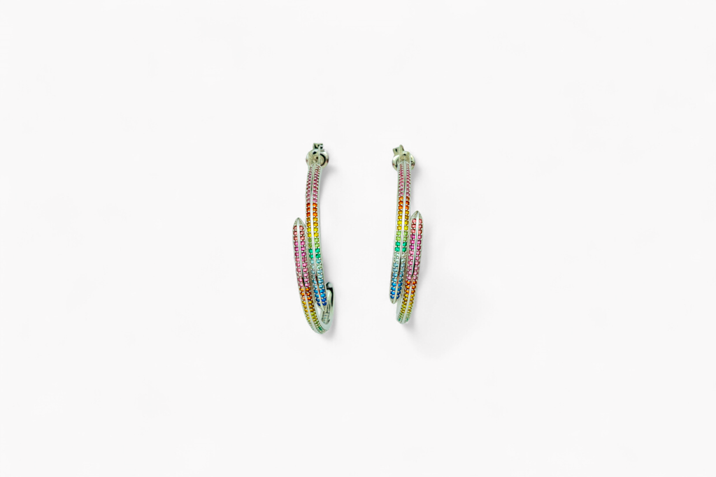 Rainbow Pavã© Crossover Hoop Earrings : P-ER4