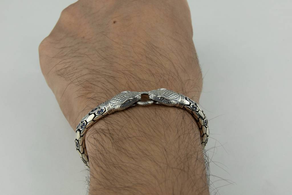 Men'S 925 Sterling Silver Double Snake Head Bracelet | Men'S 925