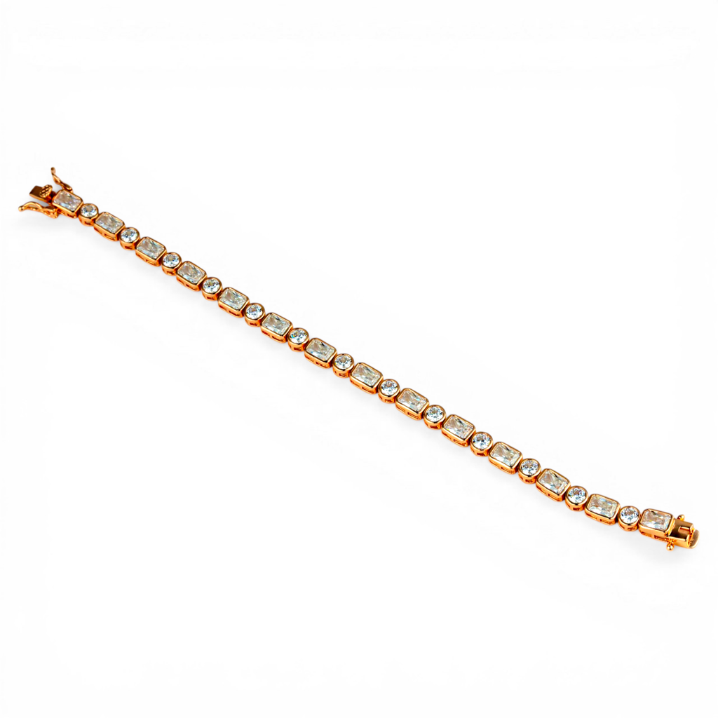 Rose Gold Plated Emerald Cut Sparkle Tennis Bracelet : P-BR32