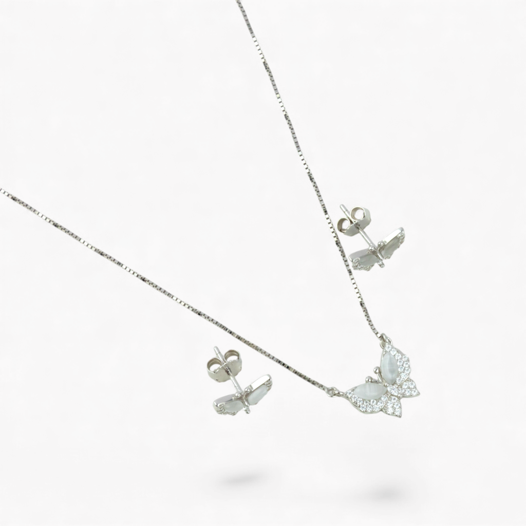 925 Silver Butterfly Necklace & Earrings : P-SET13