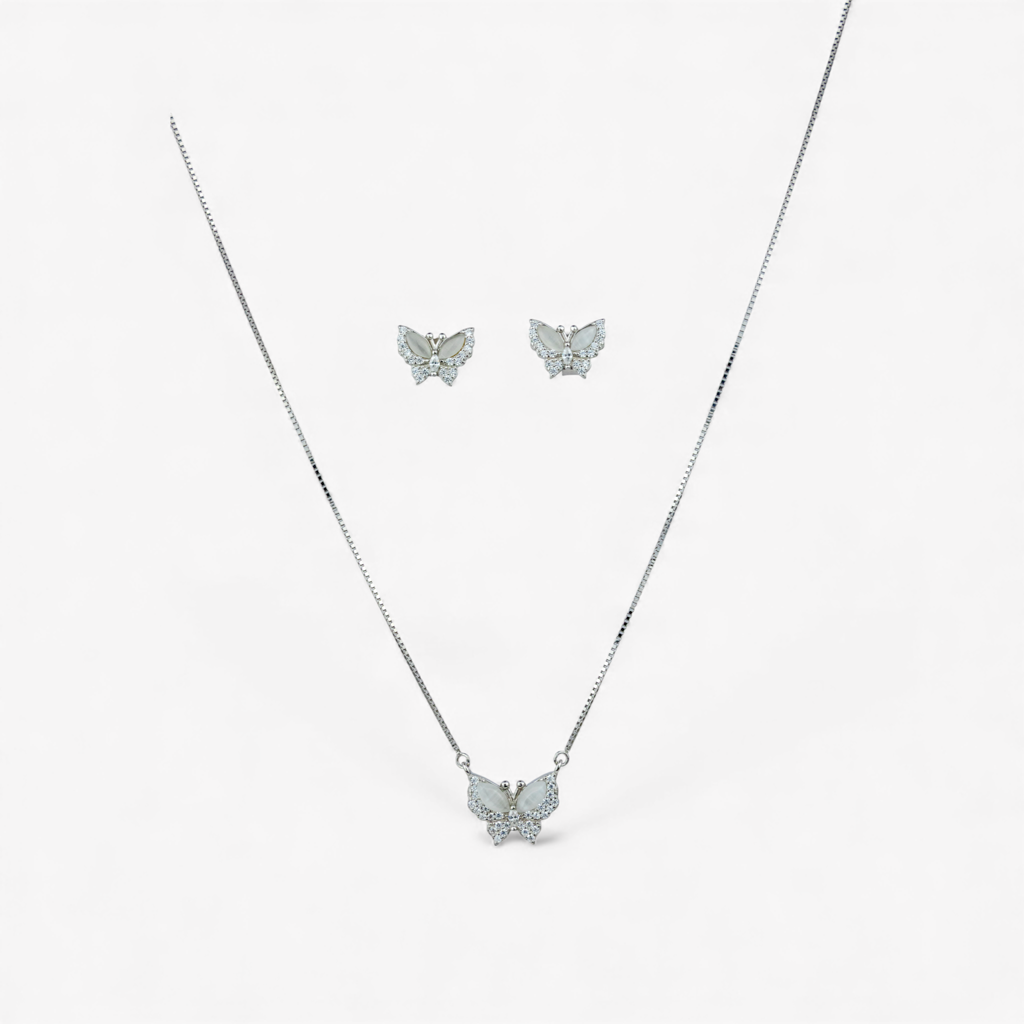 925 Silver Butterfly Necklace & Earrings : P-SET13