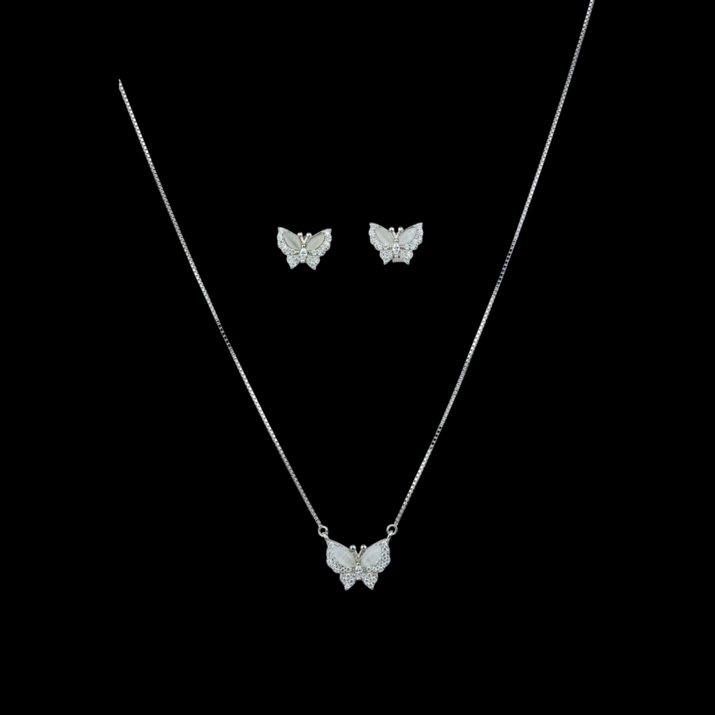 925 Silver Butterfly Necklace & Earrings : P-SET13