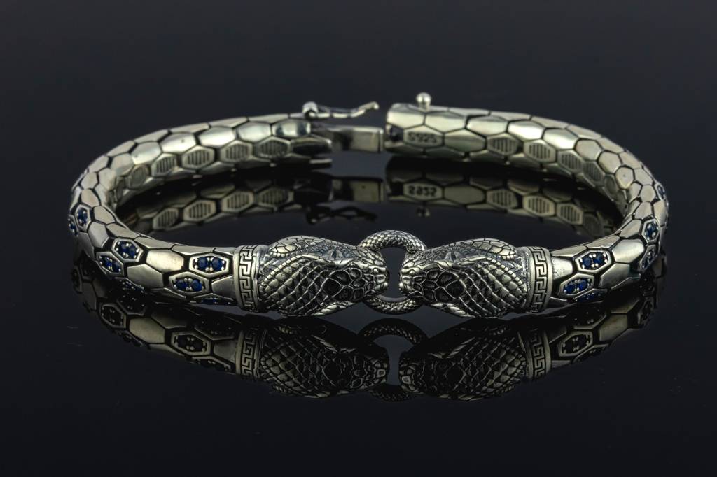 Men'S 925 Sterling Silver Double Snake Head Bracelet | Men'S 925