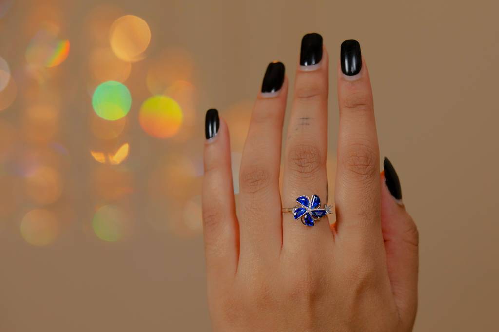 Miraura 925 Silver Sapphire-Blue Blossom Spinner Ring : SKU-P-RG85