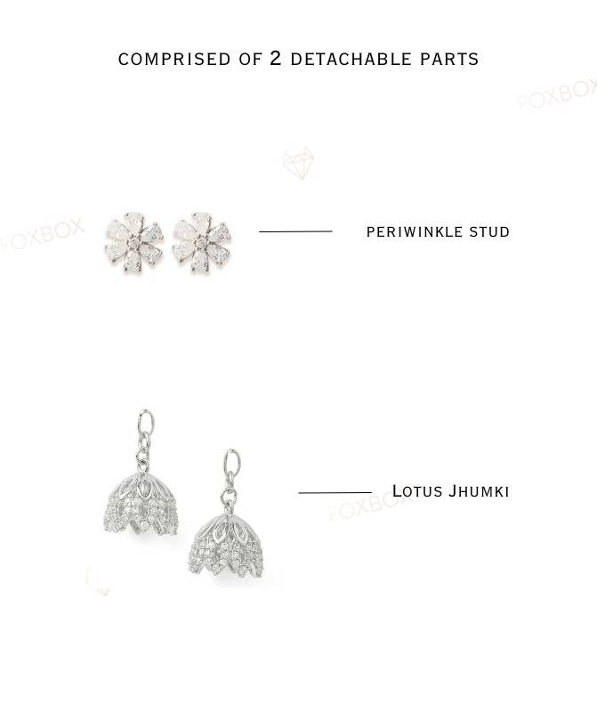 2 In 1 Pure Silver Chloe Detachable Jhumki Earring In Silver Rhodium : EC010